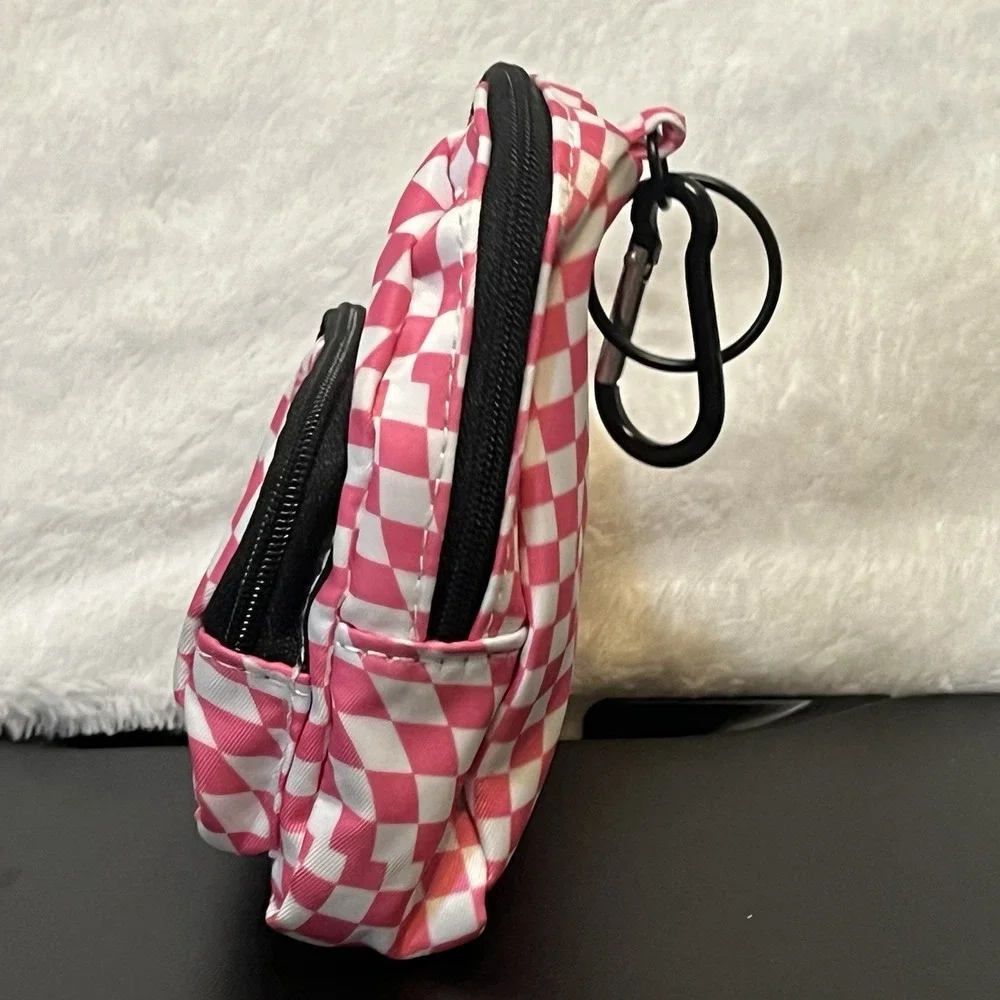Claire's Pink Checkered Mini Backpack Clip Coin Purse Keychain Bag Clean 6